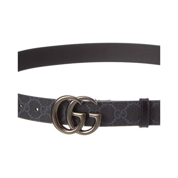 Gucci Gg Marmont Thin Gg Supreme Canvas & Leather Belt, Black - Picture 2 of 3